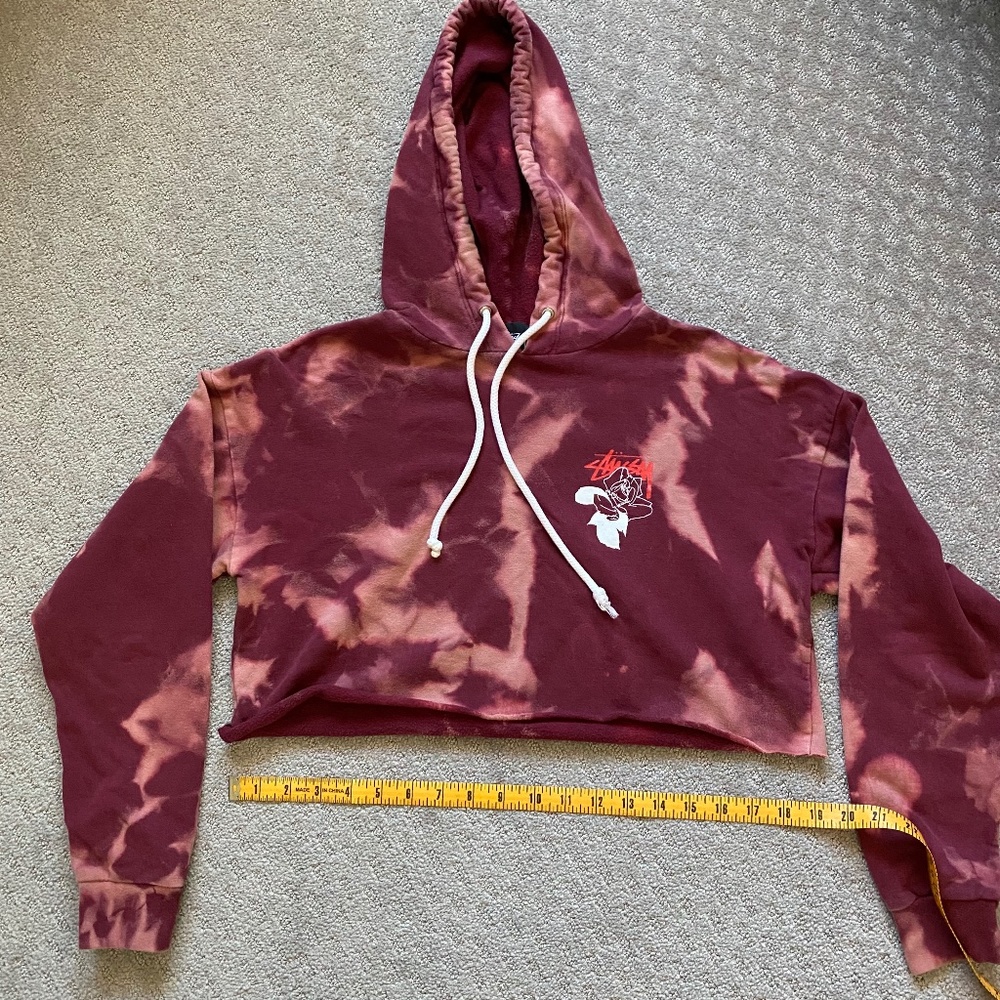 Stussy Tops Cropped Hoodie with rose print, tie-dyed pattern